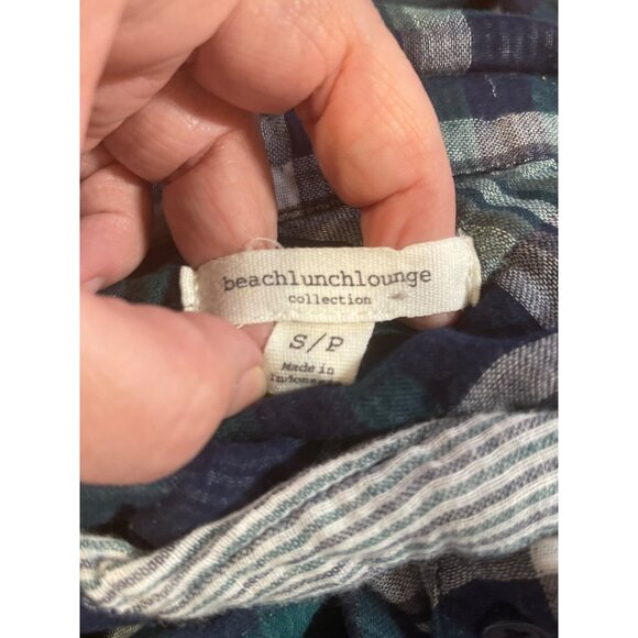 Beachlunchlounge Green & White Plaid Button Down Shirt Womens S Lightweight Cott - Picture 3 of 3